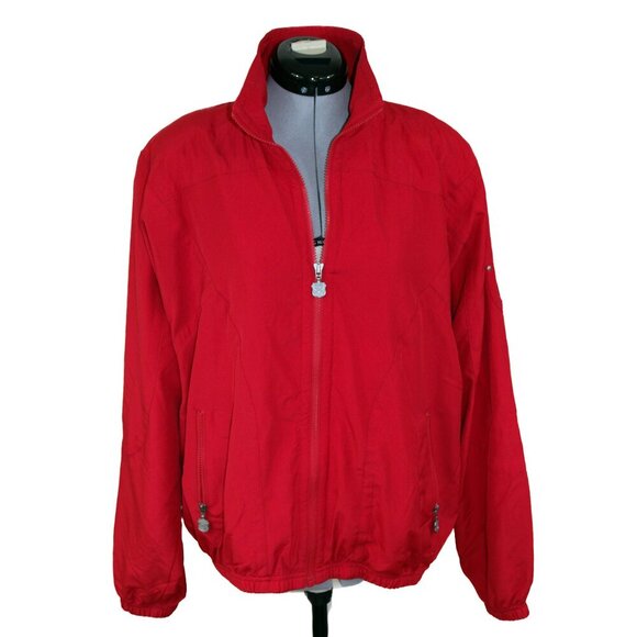 VTG KAELIN Women's SZ L Red Bomber Jacket Lined Track Full Zip Windbreaker 90s - Picture 1 of 4